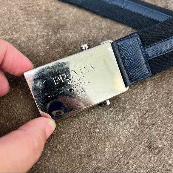 Prada Color Block Saffiano Logo Slide Buckle Belt - Picture 2 of 9